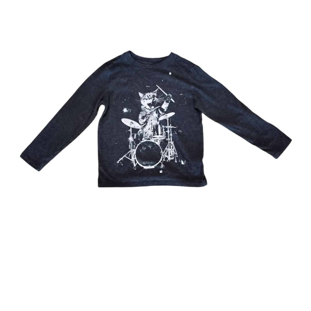 Cat & Jack Long Sleeve Cat Drum Graphic Tee Boys XS Casual Comfy Classic School